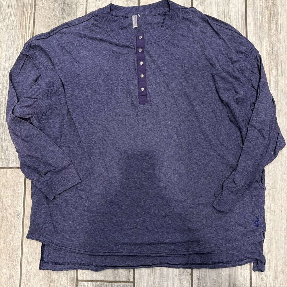 Free People Long Sleeve Boho Relaxed Long Sleeve Top With Pockets Purple Large